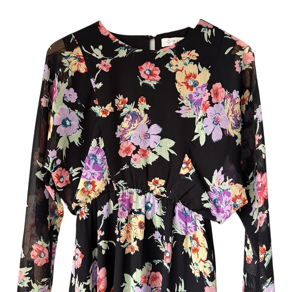 Wayf Floral Long Sleeve Dress in Black and Multicolor, XS - Picture 4 of 10